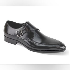 GIOVANNI MEN'S AMATO BLACK LEATHER MOC TOE SINGLE MONK STRAP DRESS SHOE.